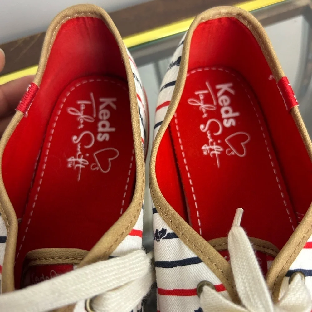 Keds X Taylor Swift TS Bow Striped Sneakers Womens Sz 9.5 Engagement Dress vibes